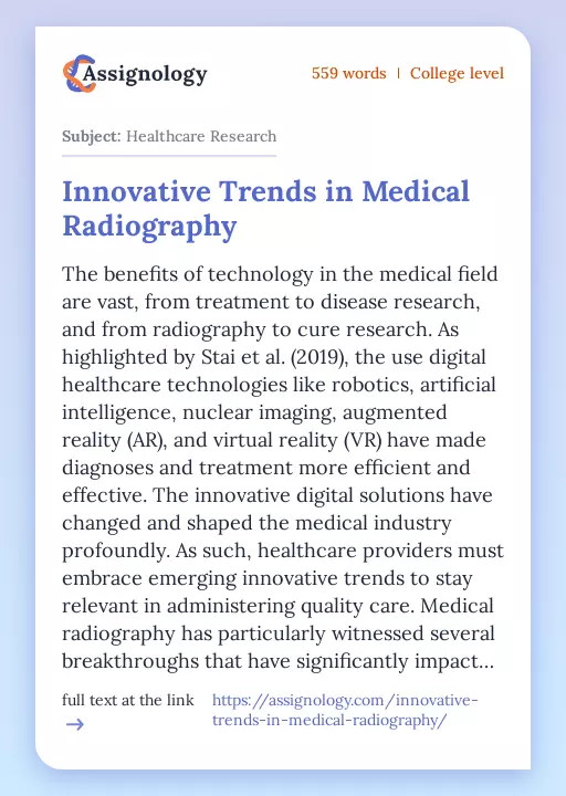 Innovative Trends in Medical Radiography - Essay Preview