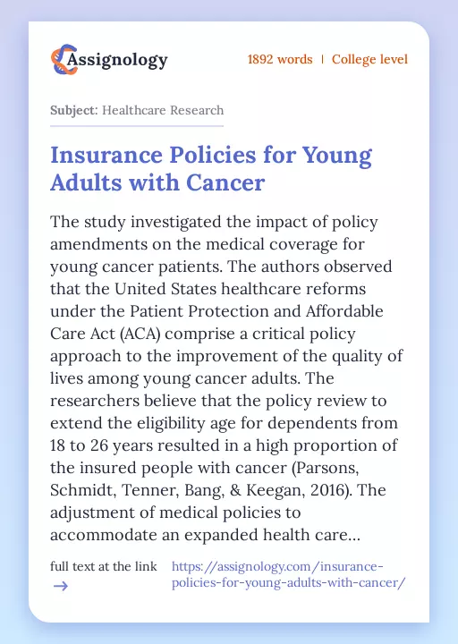 Insurance Policies for Young Adults with Cancer - Essay Preview