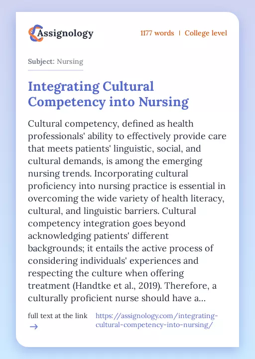 Integrating Cultural Competency into Nursing - Essay Preview