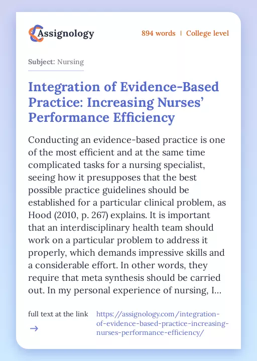 Integration of Evidence-Based Practice: Increasing Nurses’ Performance Efficiency - Essay Preview