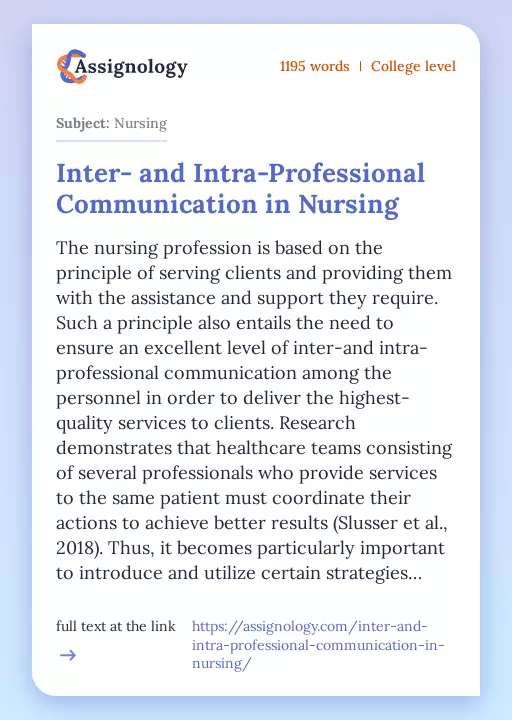 Inter- and Intra-Professional Communication in Nursing - Essay Preview