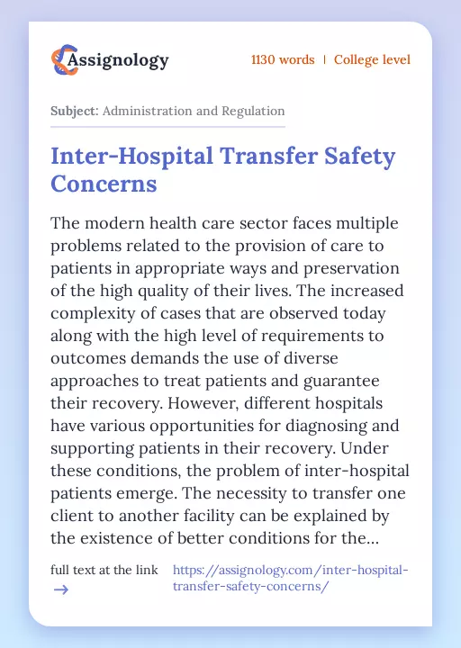 Inter-Hospital Transfer Safety Concerns - Essay Preview