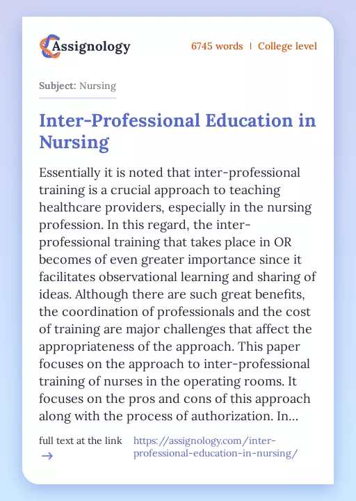 Inter-Professional Education in Nursing - Essay Preview