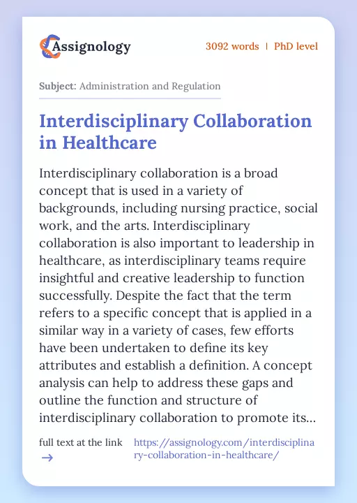 Interdisciplinary Collaboration in Healthcare - Essay Preview