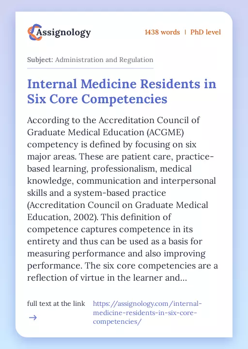 Internal Medicine Residents in Six Core Competencies - Essay Preview