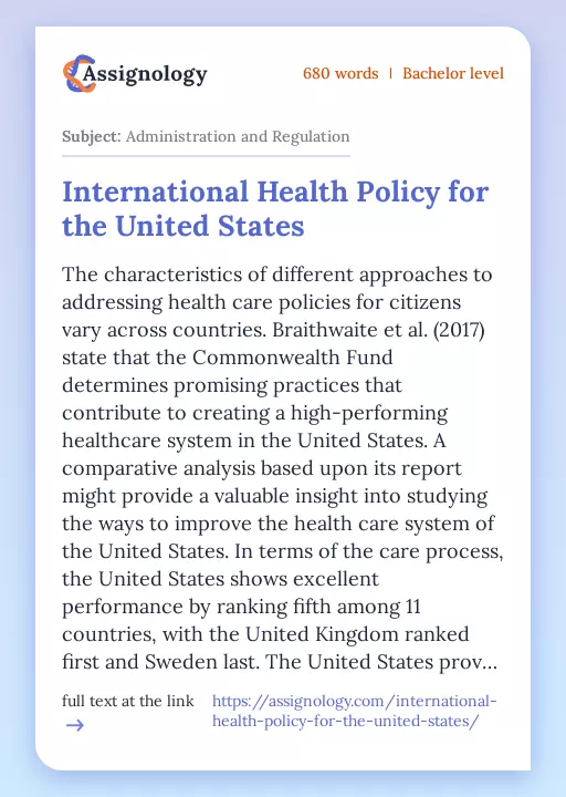 International Health Policy for the United States - Essay Preview