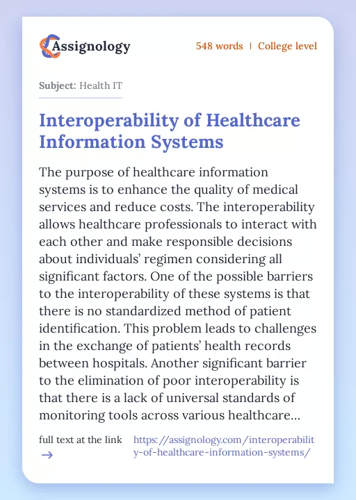 Interoperability of Healthcare Information Systems - Essay Preview