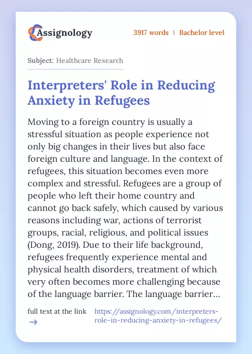 Interpreters' Role in Reducing Anxiety in Refugees - Essay Preview