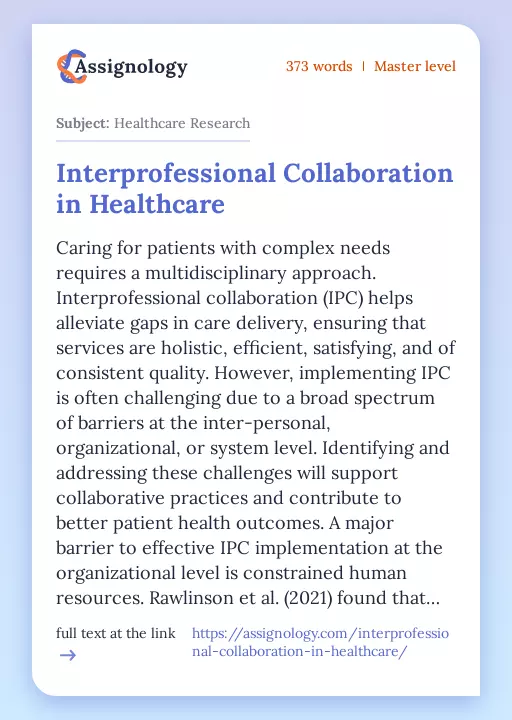 Interprofessional Collaboration in Healthcare - Essay Preview