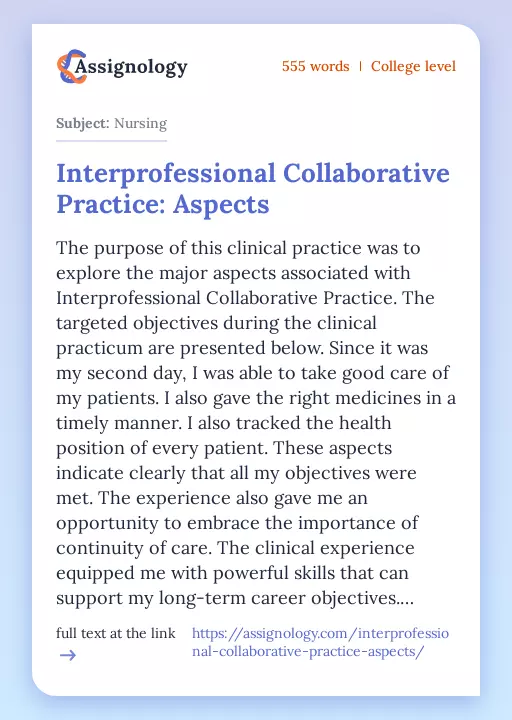 Interprofessional Collaborative Practice: Aspects - Essay Preview