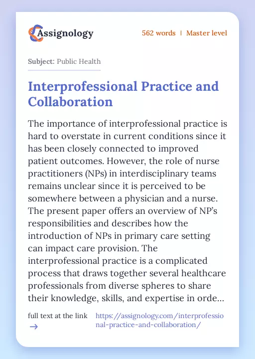 Interprofessional Practice and Collaboration - Essay Preview
