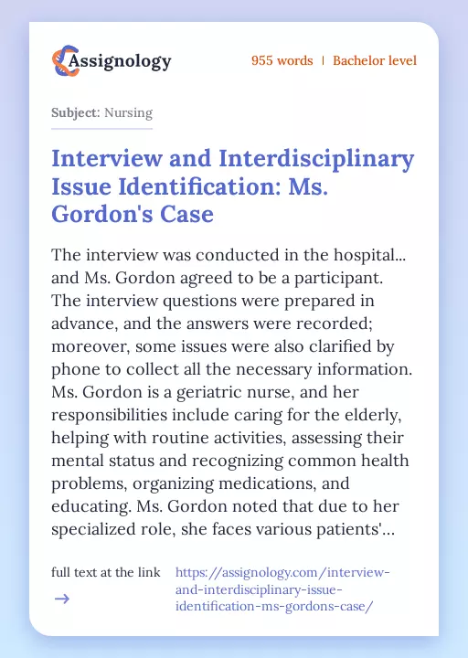 Interview and Interdisciplinary Issue Identification: Ms. Gordon's Case - Essay Preview
