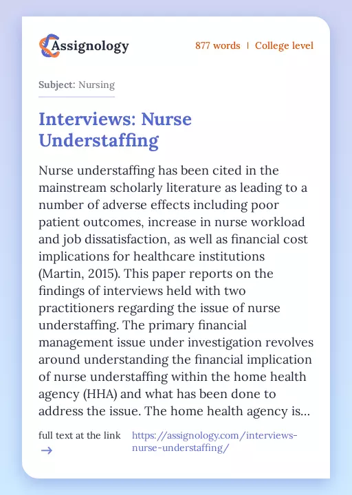 Interviews: Nurse Understaffing - Essay Preview