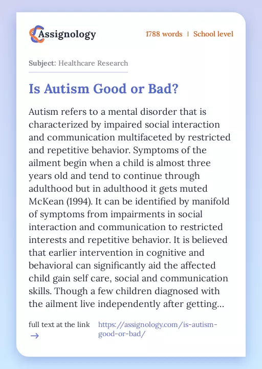 Is Autism Good or Bad? - Essay Preview