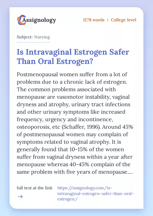 Is Intravaginal Estrogen Safer Than Oral Estrogen? - Essay Preview