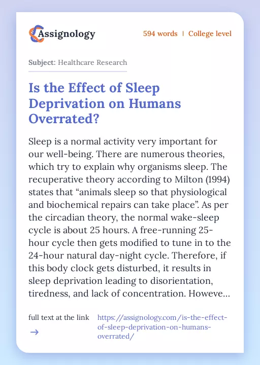 Is the Effect of Sleep Deprivation on Humans Overrated? - Essay Preview