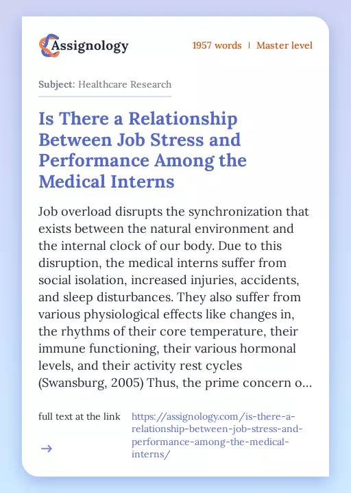 Is There a Relationship Between Job Stress and Performance Among the Medical Interns - Essay Preview