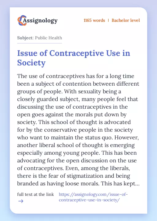 Issue of Contraceptive Use in Society - Essay Preview