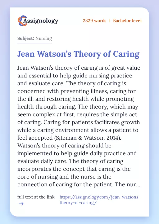 Jean Watson’s Theory of Caring - Essay Preview