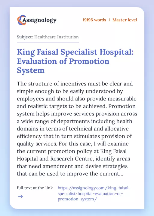 King Faisal Specialist Hospital: Evaluation of Promotion System - Essay Preview