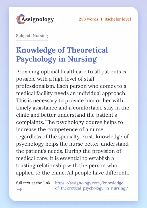 Knowledge of Theoretical Psychology in Nursing - Essay Preview