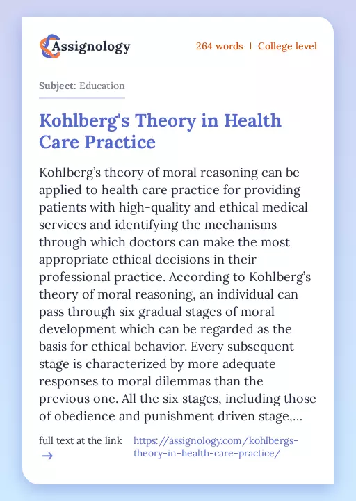 Kohlberg's Theory in Health Care Practice - Essay Preview