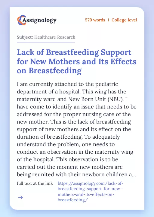 Lack of Breastfeeding Support for New Mothers and Its Effects on Breastfeeding - Essay Preview