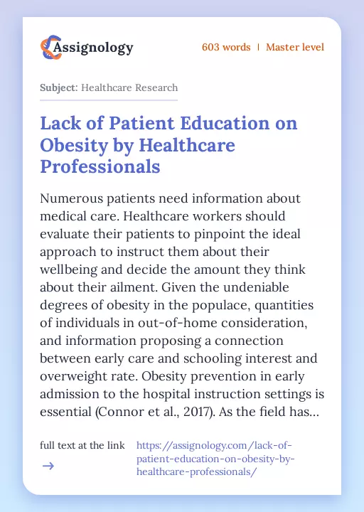 Lack of Patient Education on Obesity by Healthcare Professionals - Essay Preview