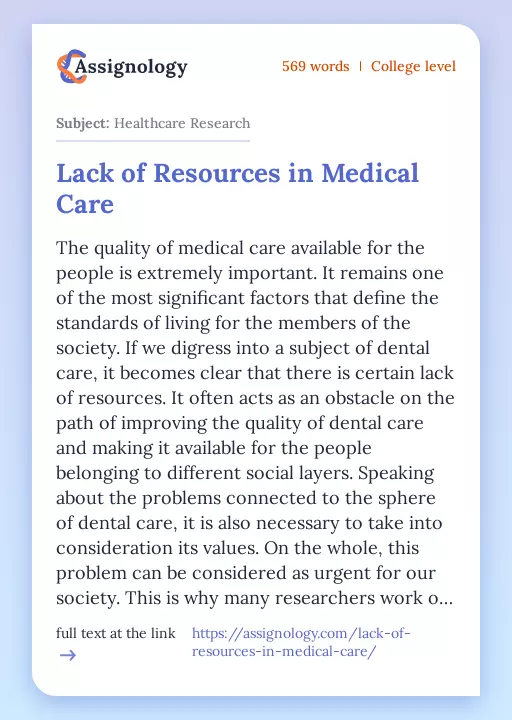 Lack of Resources in Medical Care - Essay Preview