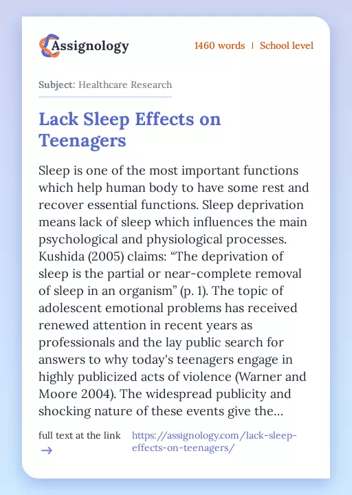 Lack Sleep Effects on Teenagers - Essay Preview
