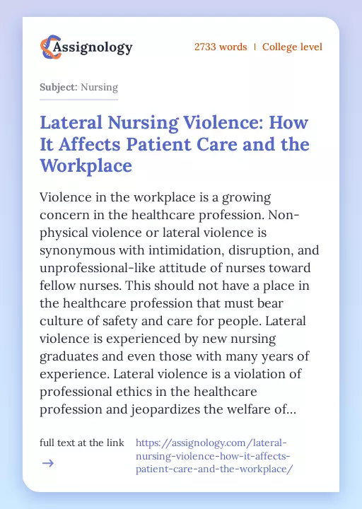Lateral Nursing Violence: How It Affects Patient Care and the Workplace - Essay Preview