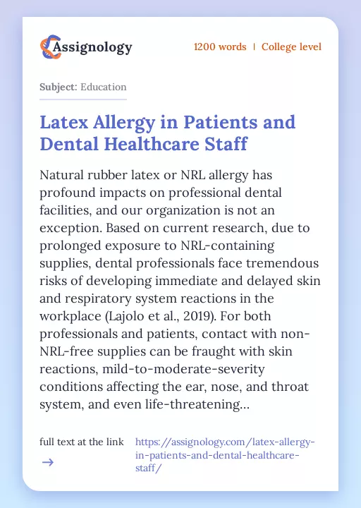 Latex Allergy in Patients and Dental Healthcare Staff - Essay Preview
