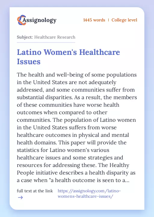 Latino Women's Healthcare Issues - Essay Preview