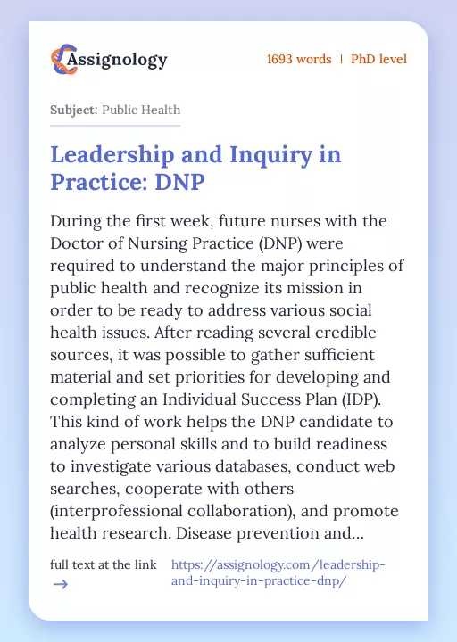 Leadership and Inquiry in Practice: DNP - Essay Preview