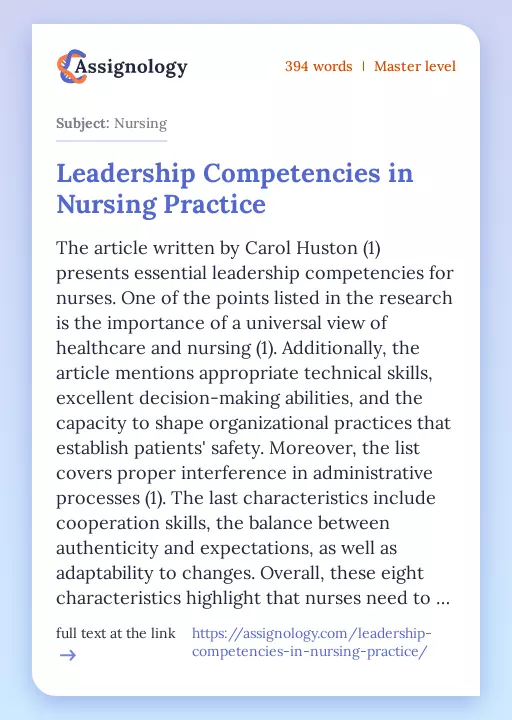 Leadership Competencies in Nursing Practice - Essay Preview