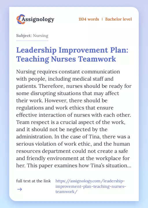 Leadership Improvement Plan: Teaching Nurses Teamwork - Essay Preview