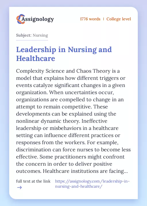 Leadership in Nursing and Healthcare - Essay Preview