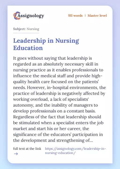 Leadership in Nursing Education - Essay Preview