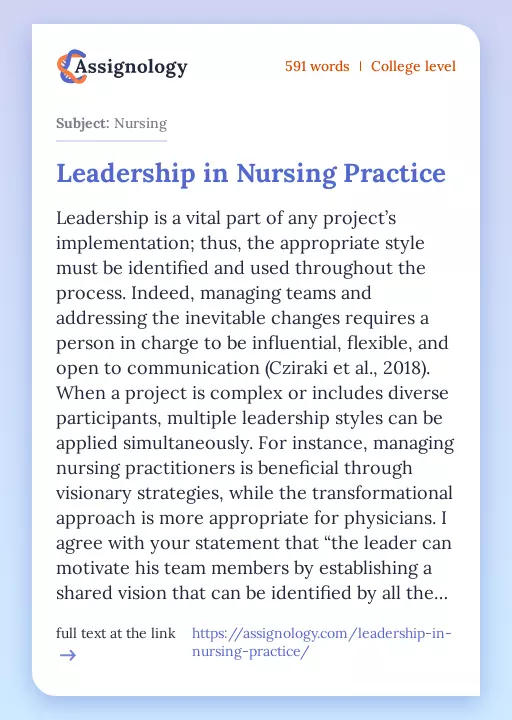 Leadership in Nursing Practice - Essay Preview