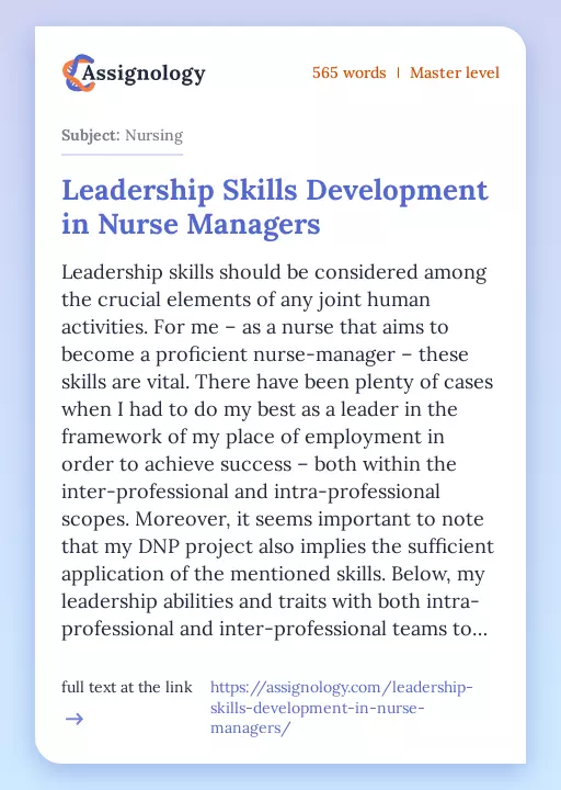 Leadership Skills Development in Nurse Managers - Essay Preview