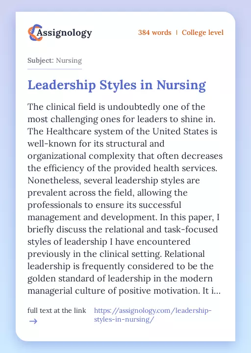 Leadership Styles in Nursing - Essay Preview