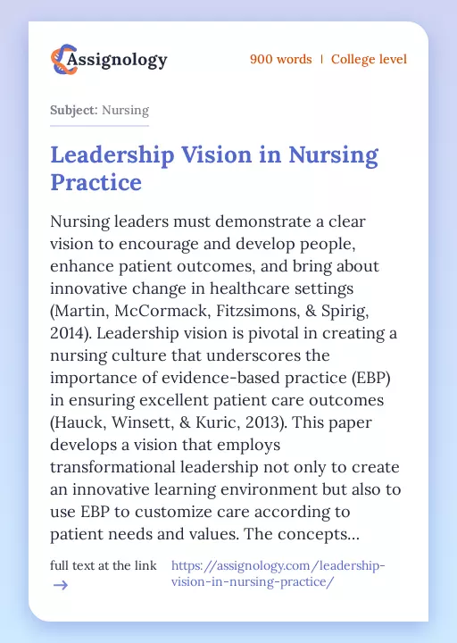Leadership Vision in Nursing Practice - Essay Preview