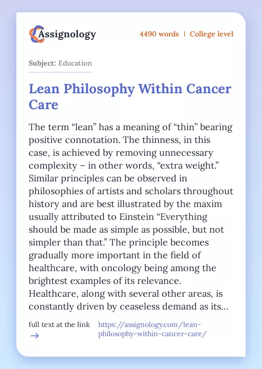 Lean Philosophy Within Cancer Care - Essay Preview
