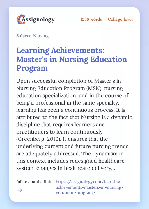 Learning Achievements: Master's in Nursing Education Program - Essay Preview