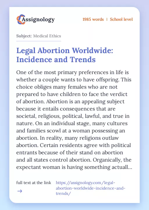 Legal Abortion Worldwide: Incidence and Trends - Essay Preview