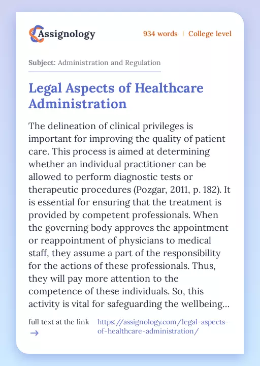 Legal Aspects of Healthcare Administration - Essay Preview