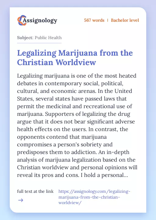 Legalizing Marijuana from the Christian Worldview - Essay Preview