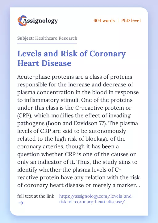 Levels and Risk of Coronary Heart Disease - Essay Preview