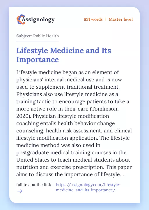 Lifestyle Medicine and Its Importance - Essay Preview