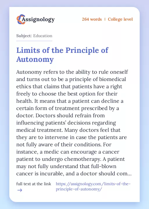 Limits of the Principle of Autonomy - Essay Preview